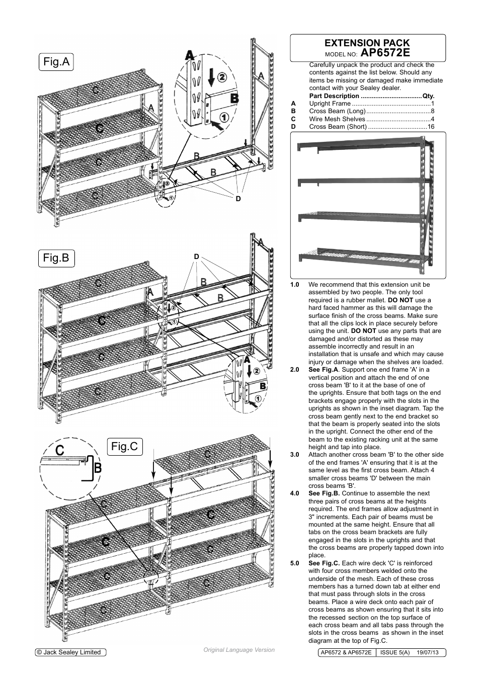 Ap6572e, Fig.a fig.b fig.c, Extension pack | Sealey AP6572 User Manual | Page 3 / 3