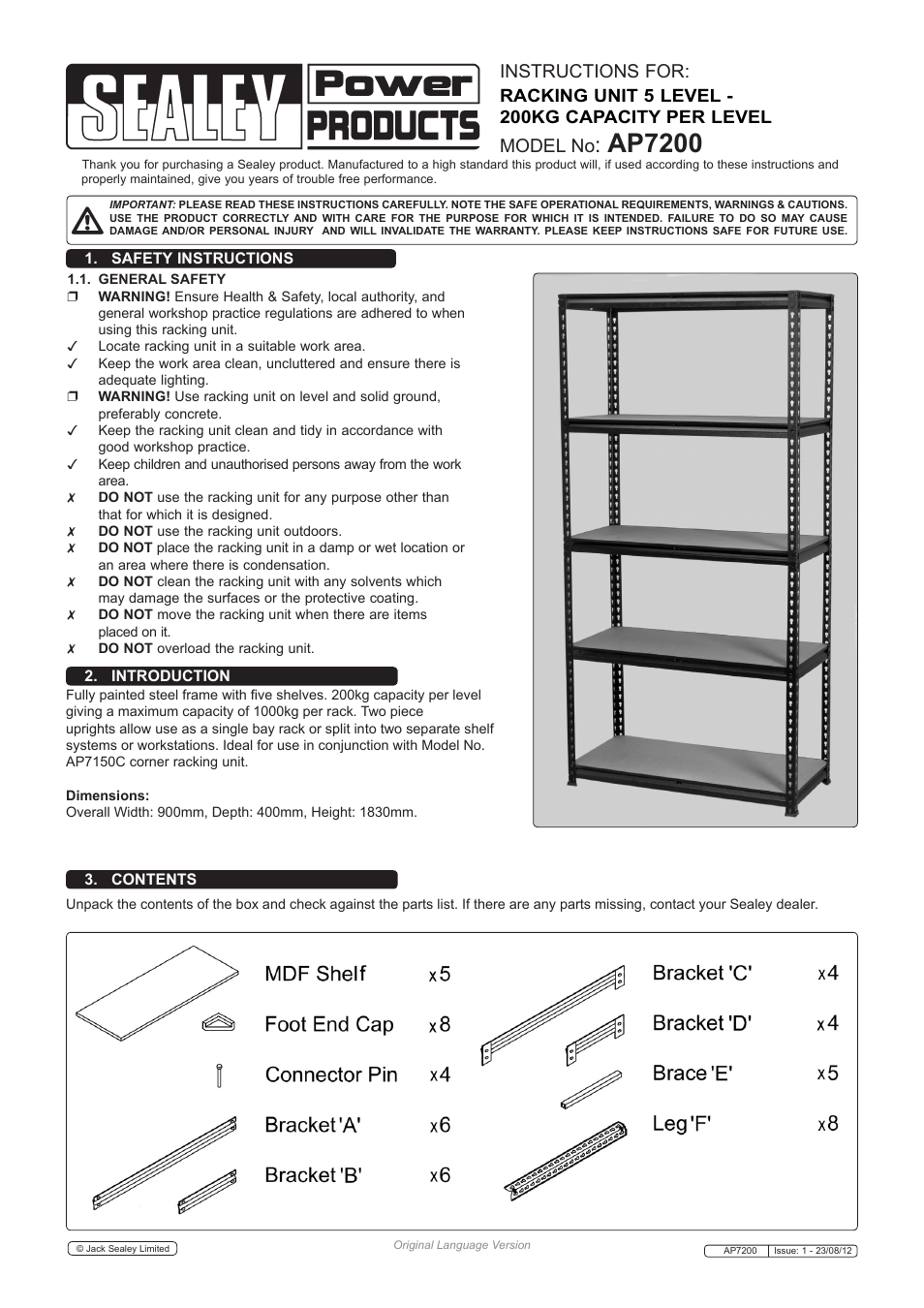 Sealey AP7200 User Manual | 3 pages