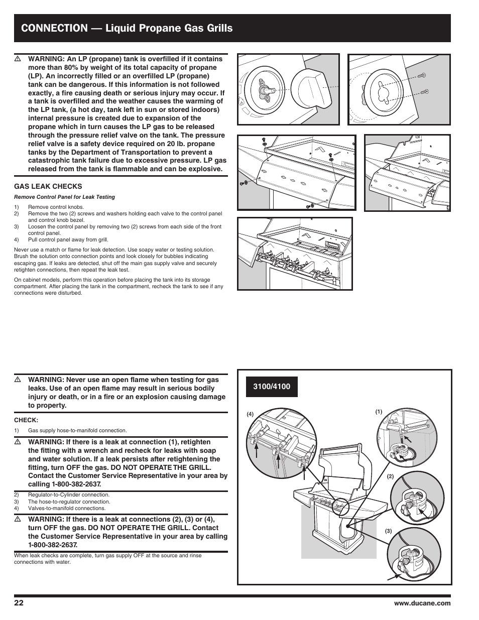 Connection — liquid propane gas grills | Ducane Duacne Affinity LP Gass Grill 3100 User Manual | Page 22 / 60