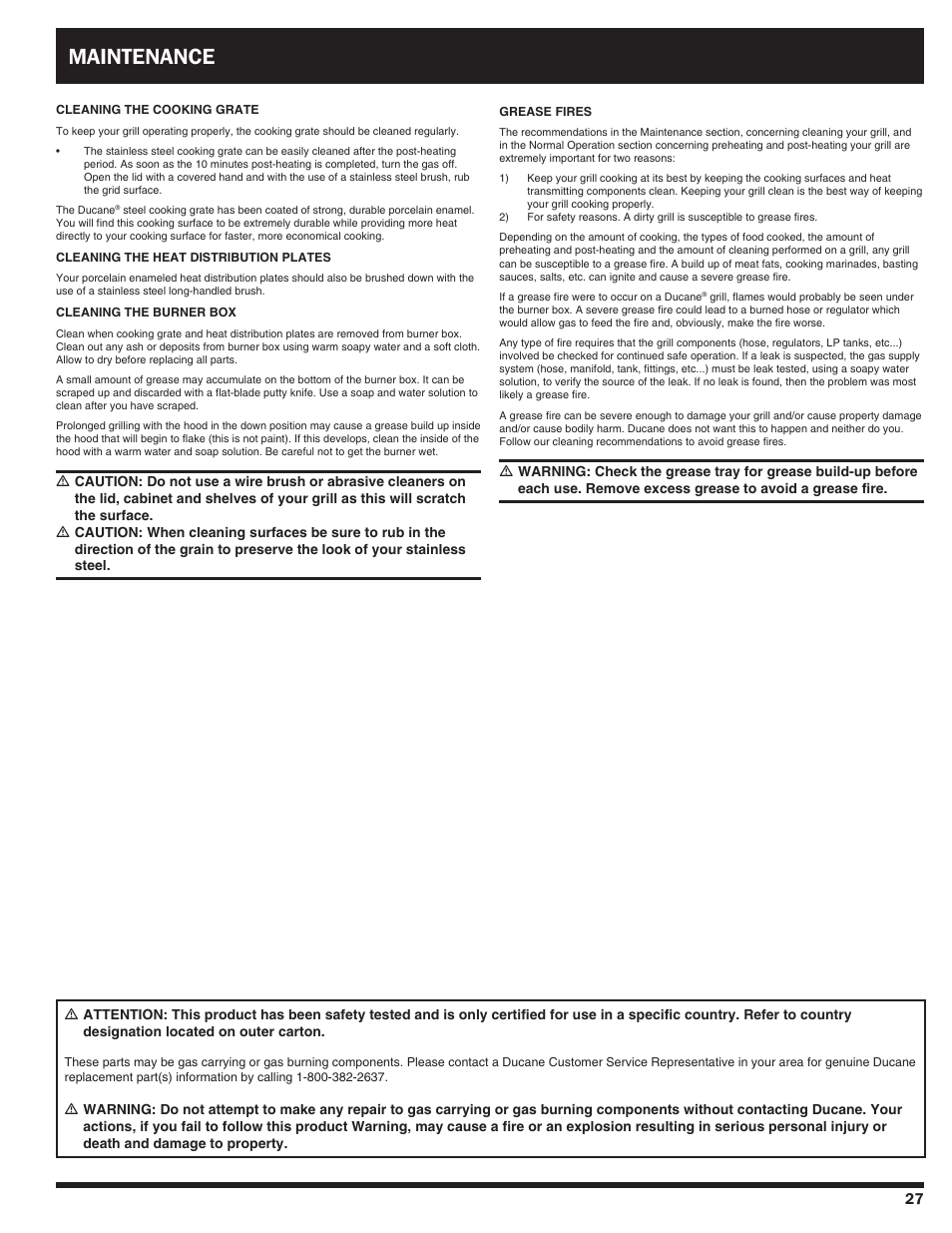 Maintenance | Ducane Duacne Affinity LP Gass Grill 3100 User Manual | Page 27 / 60