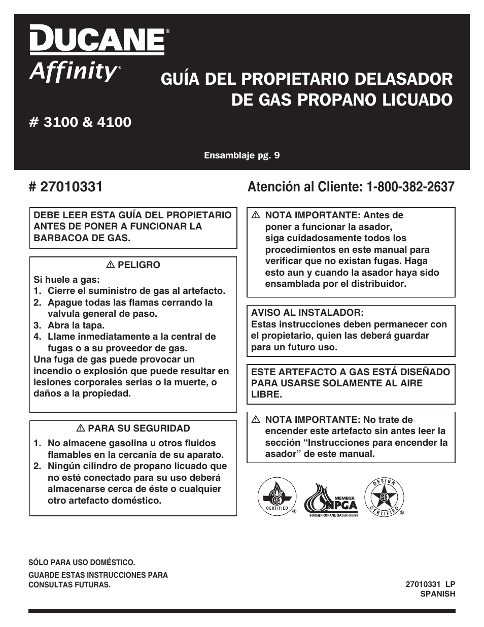 Ducane Duacne Affinity LP Gass Grill 3100 User Manual | Page 31 / 60