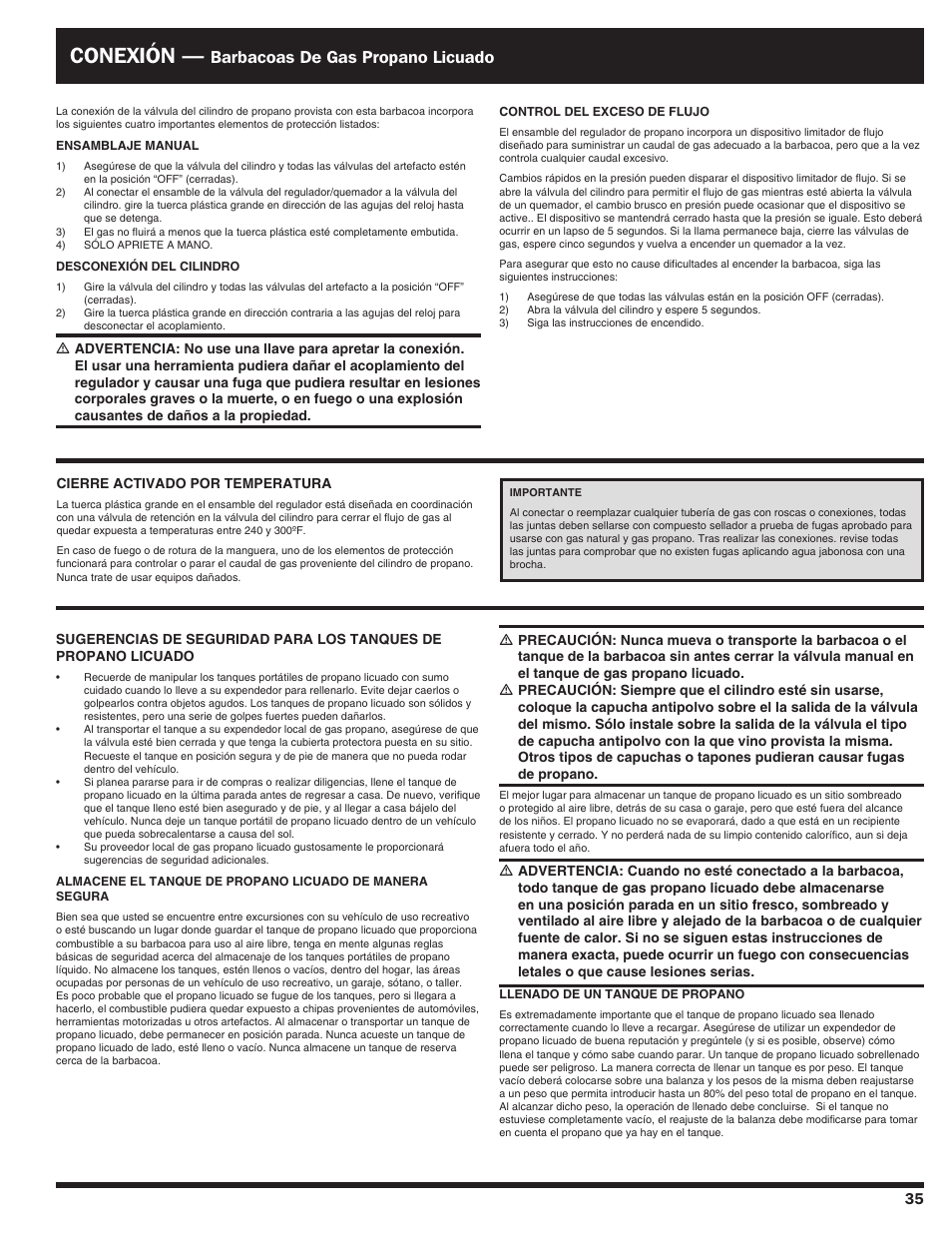 Conexión, Barbacoas de gas propano licuado | Ducane Duacne Affinity LP Gass Grill 3100 User Manual | Page 35 / 60