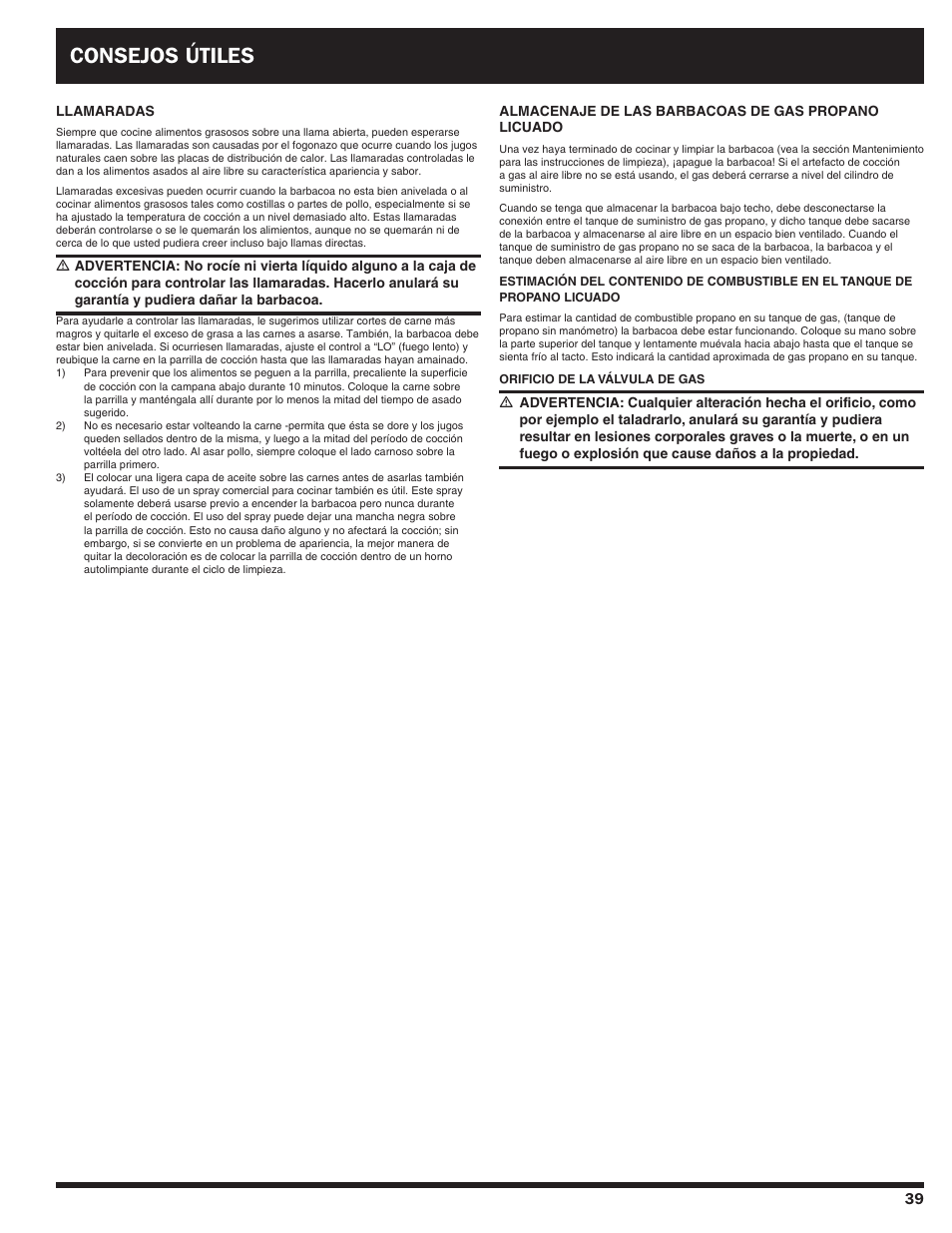 Consejos útiles | Ducane Duacne Affinity LP Gass Grill 3100 User Manual | Page 39 / 60