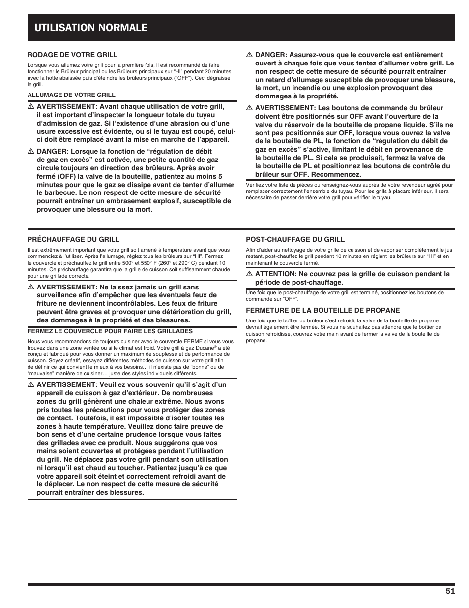 Utilisation normale | Ducane Duacne Affinity LP Gass Grill 3100 User Manual | Page 51 / 60