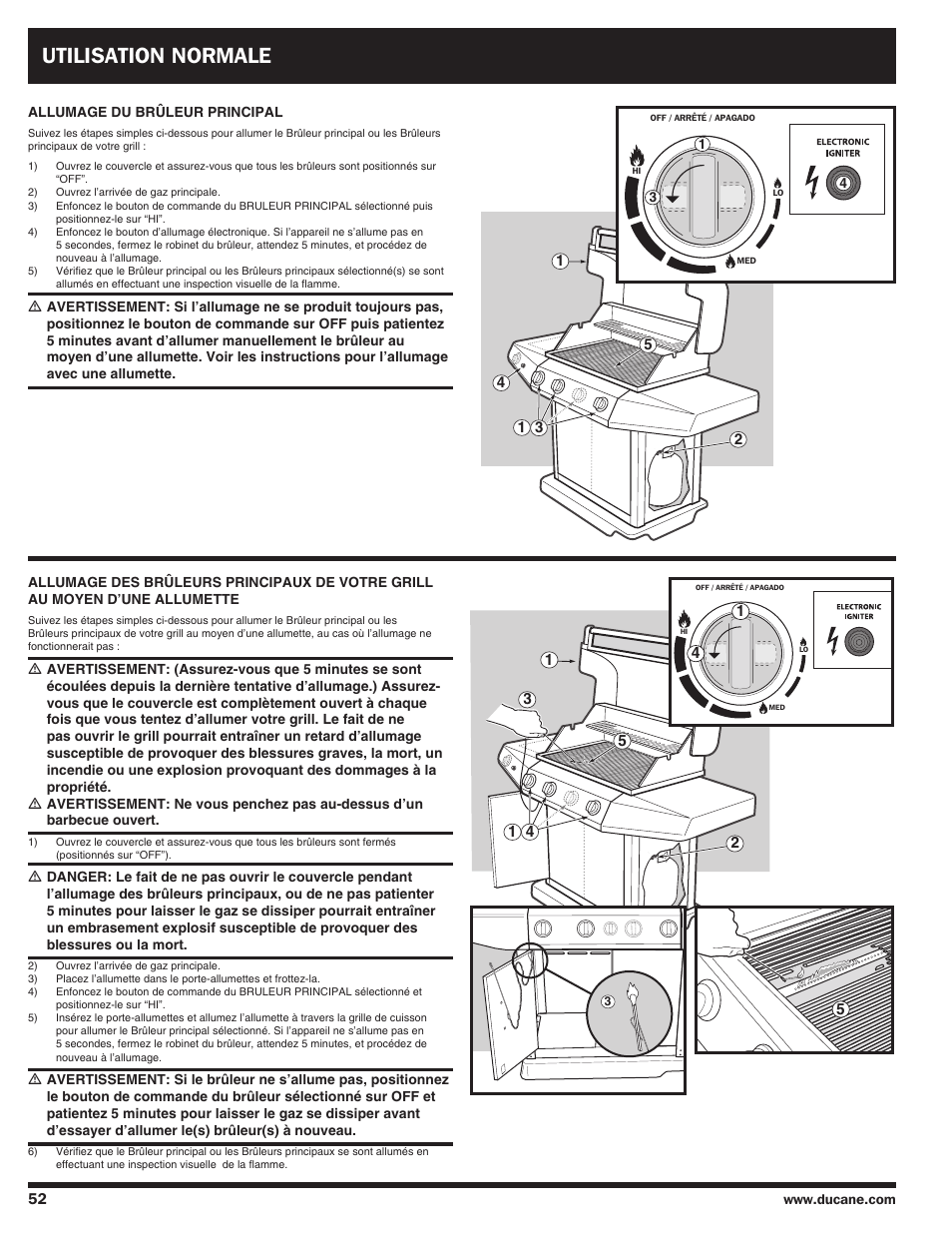 Utilisation normale | Ducane Duacne Affinity LP Gass Grill 3100 User Manual | Page 52 / 60