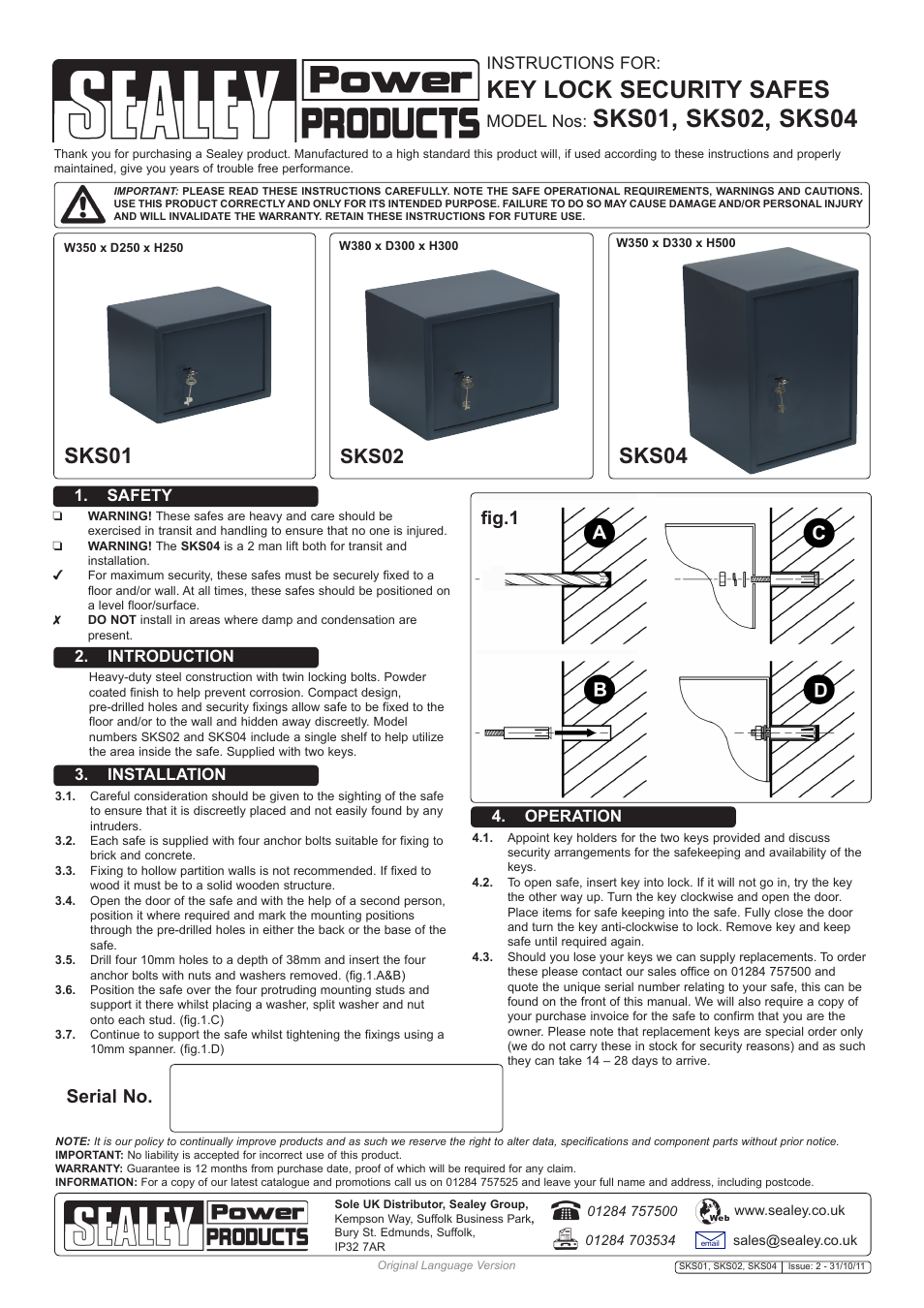 Sealey SKS02 User Manual | 1 page
