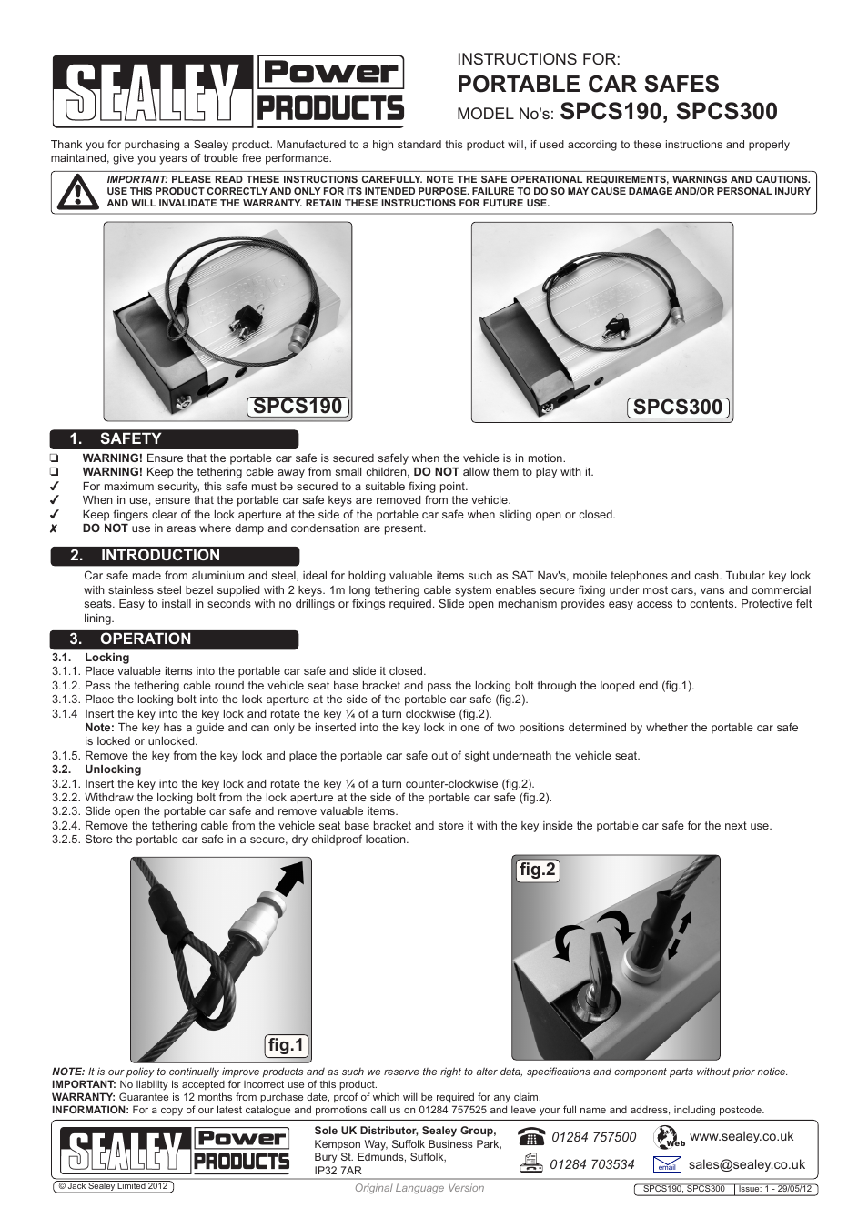 Sealey SPCS190 User Manual | 1 page