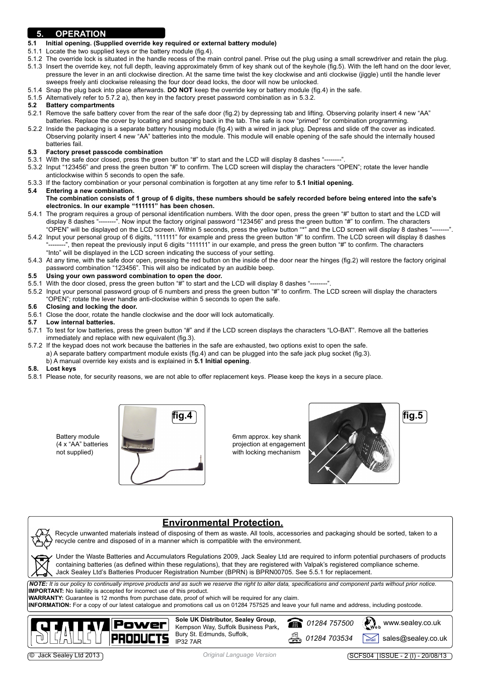 Environmental protection. fig.4, Fig.5, Operation | Sealey SCFS04 User Manual | Page 2 / 2