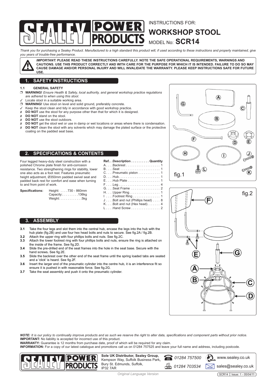 Sealey SCR14 User Manual | 1 page