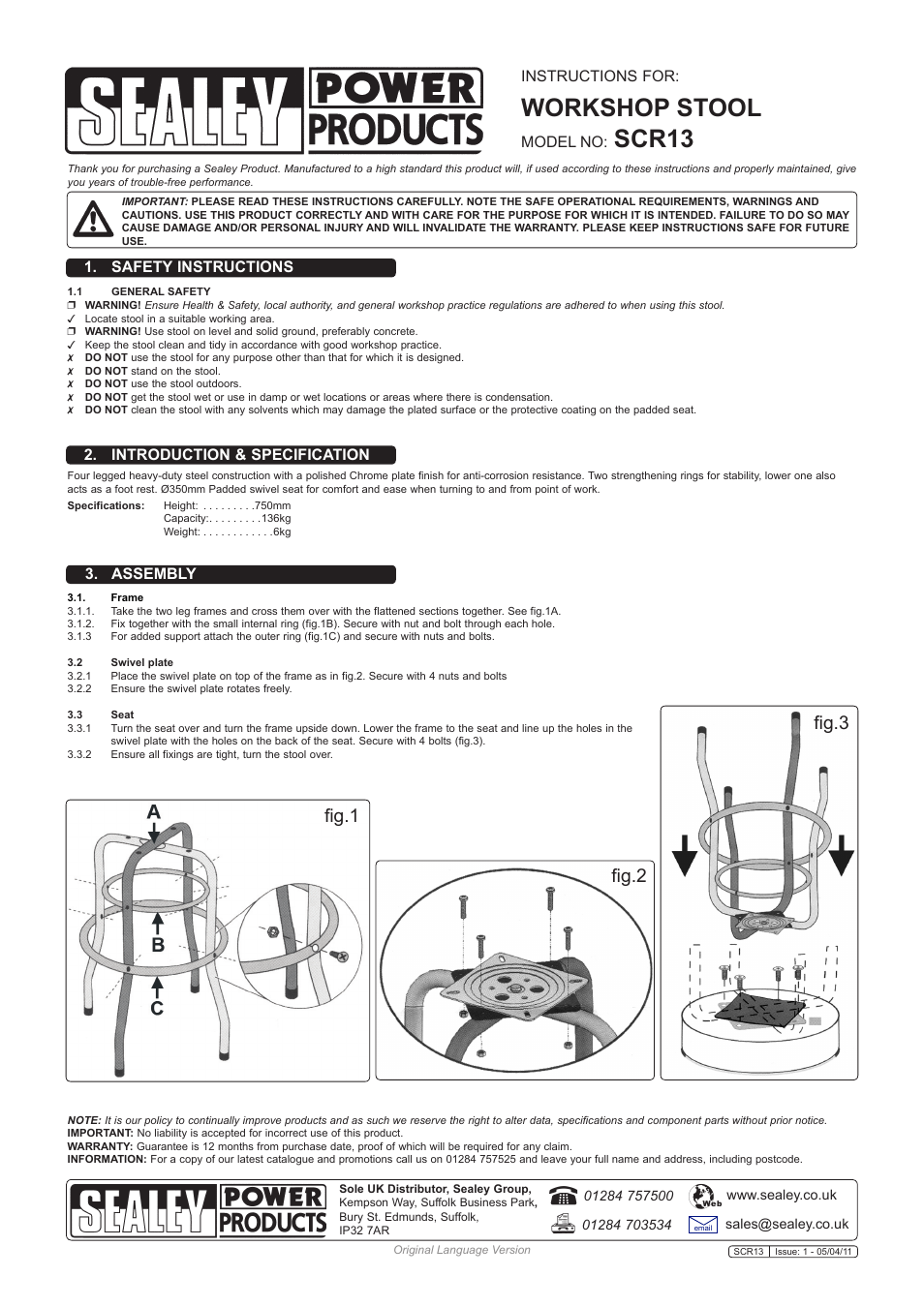 Sealey SCR13 User Manual | 1 page