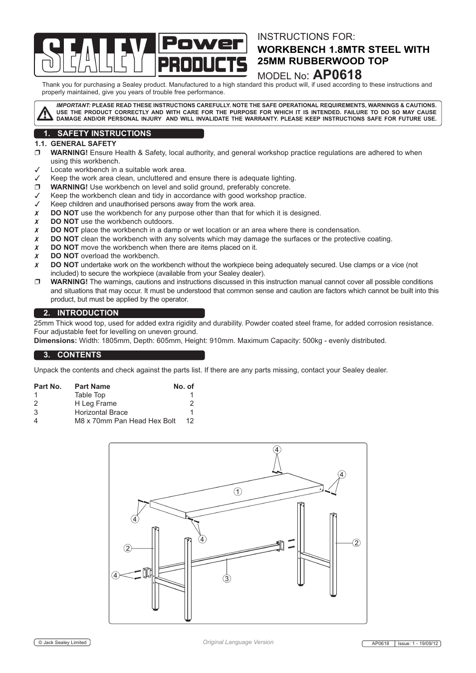 Sealey AP0618 User Manual | 2 pages