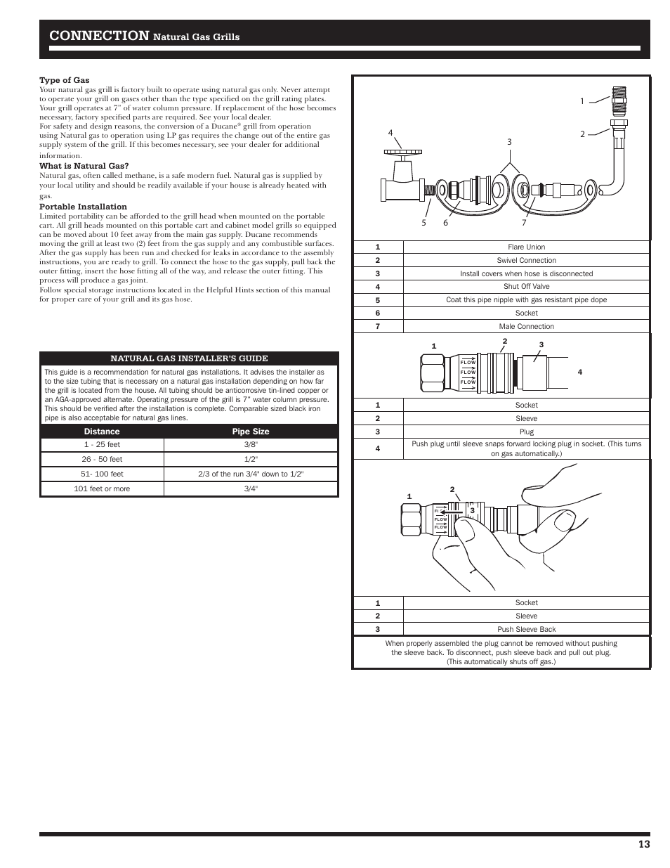 Connection, Natural gas grills | Ducane 3400 User Manual | Page 13 / 64