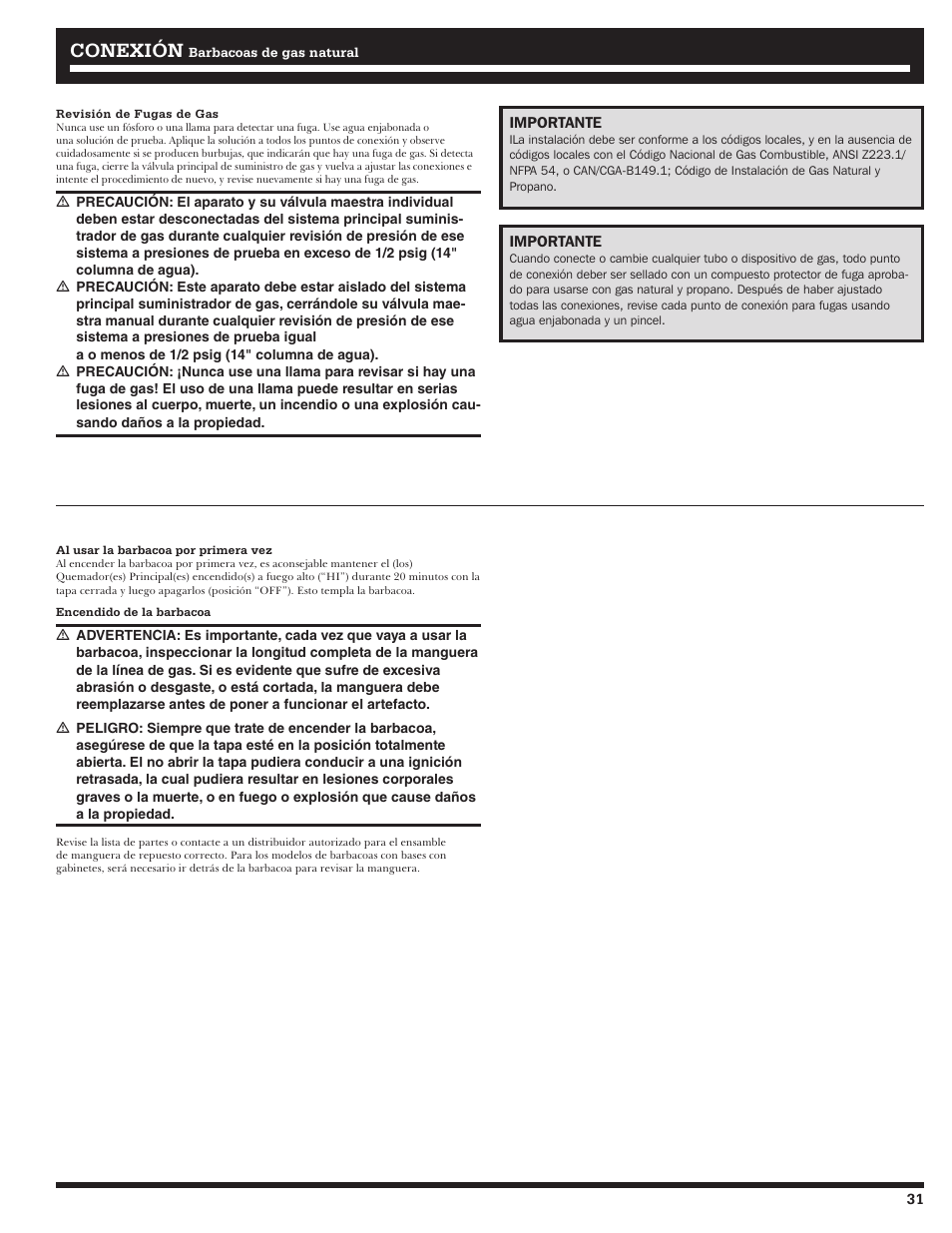 Conexión | Ducane 3400 User Manual | Page 31 / 64