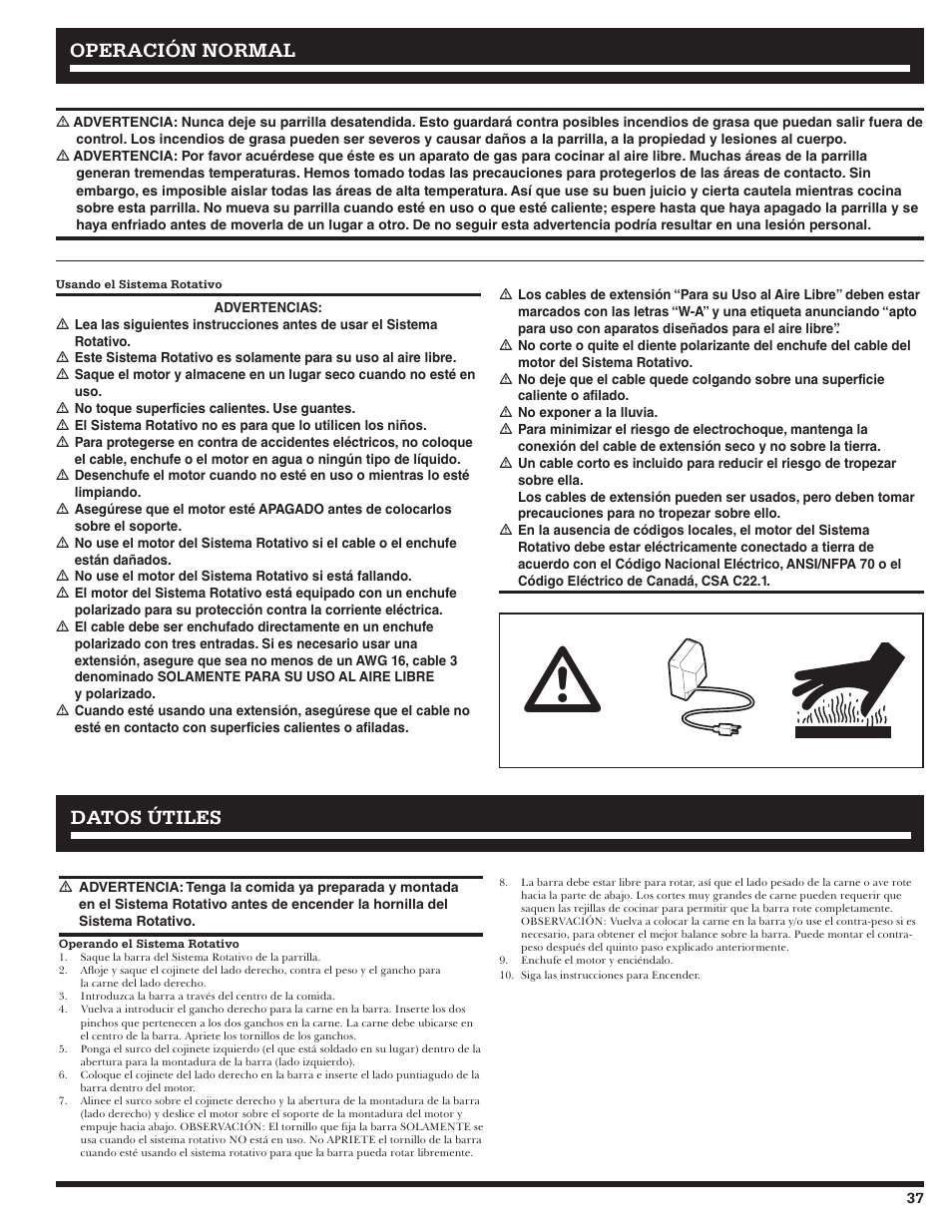 Operación normal, Datos útiles | Ducane 3400 User Manual | Page 37 / 64