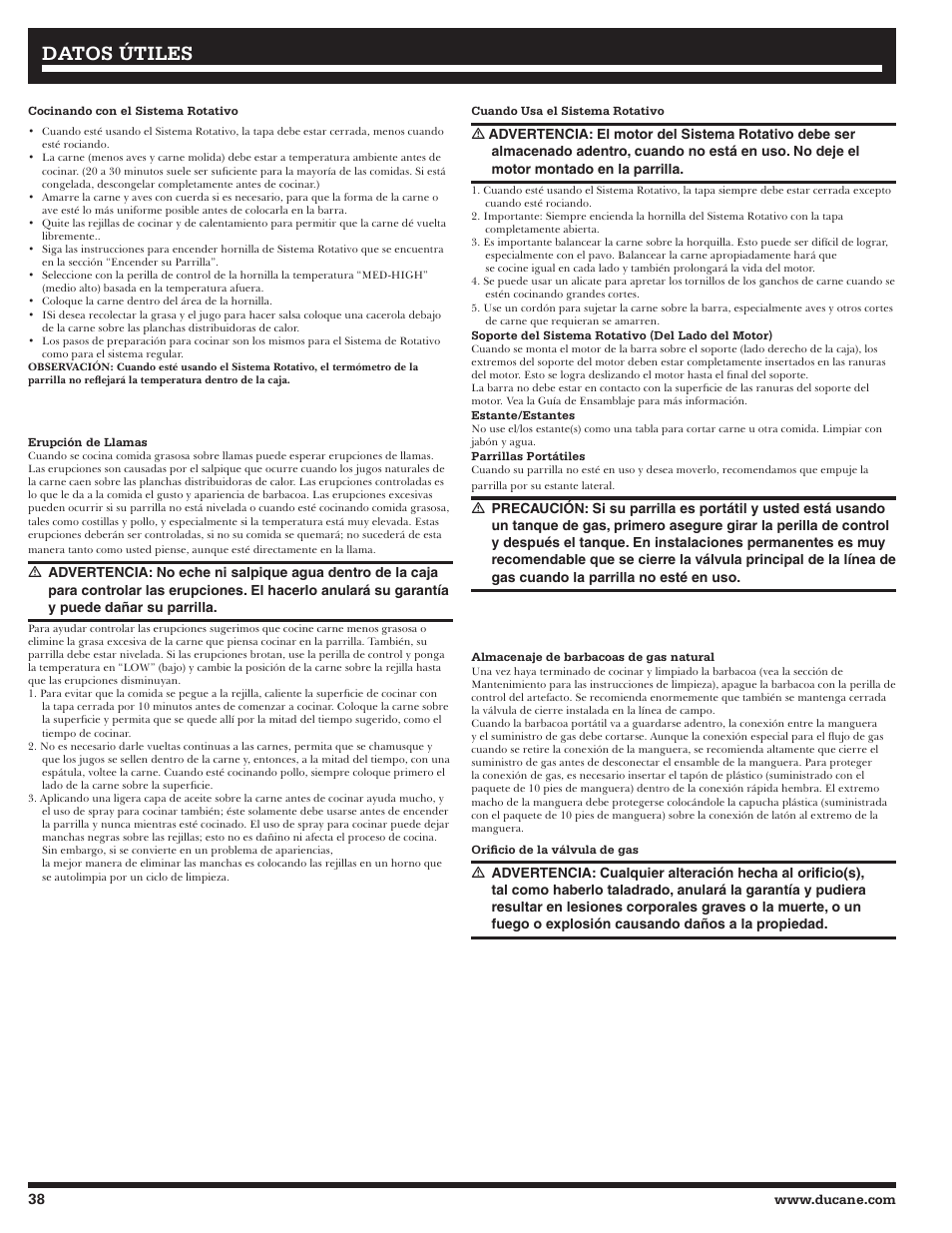 Datos útiles | Ducane 3400 User Manual | Page 38 / 64