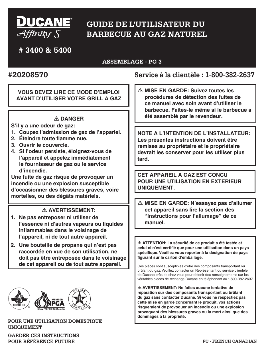 Service à la clientèle | Ducane 3400 User Manual | Page 44 / 64