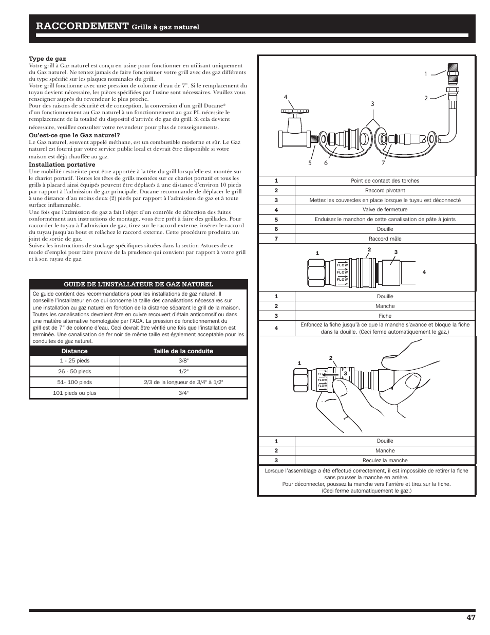 Raccordement, Grills à gaz naturel | Ducane 3400 User Manual | Page 47 / 64