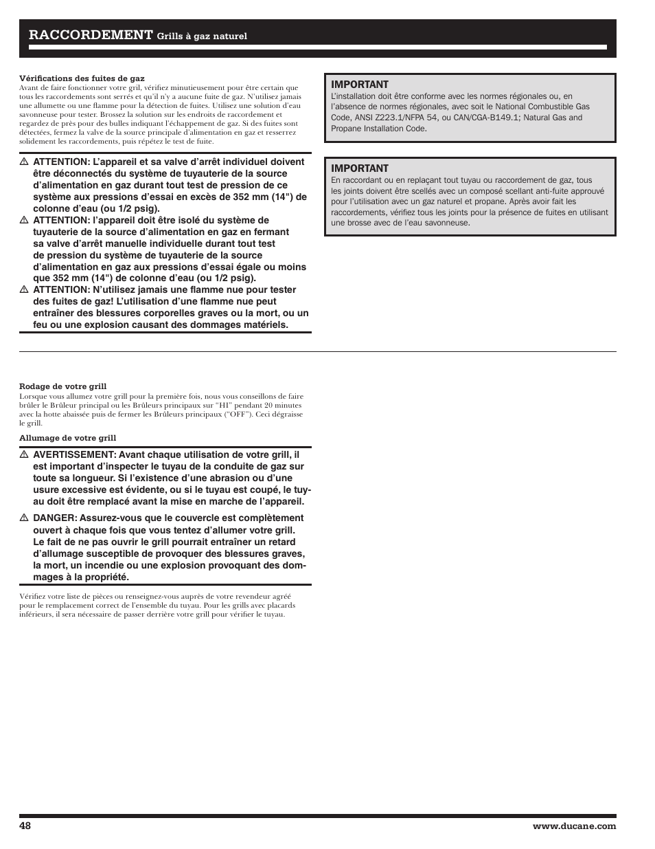 Raccordement | Ducane 3400 User Manual | Page 48 / 64