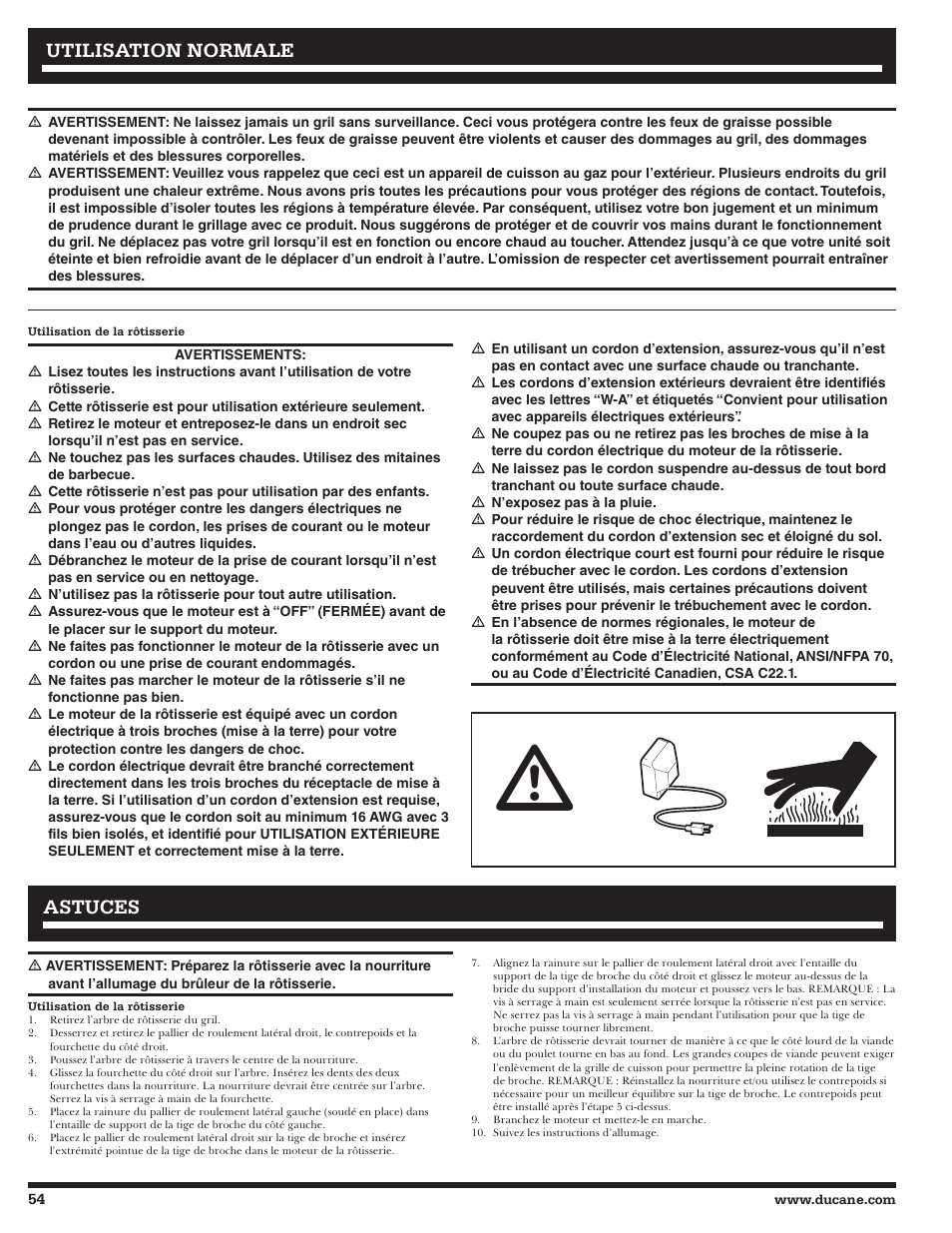 Utilisation normale, Astuces | Ducane 3400 User Manual | Page 54 / 64