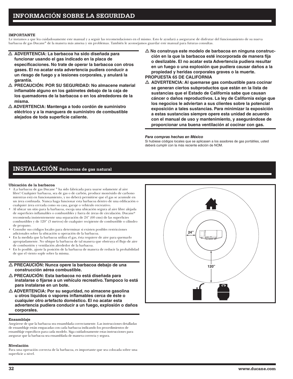 Información sobre la seguridad | Ducane AFFINITY 4400 User Manual | Page 32 / 64