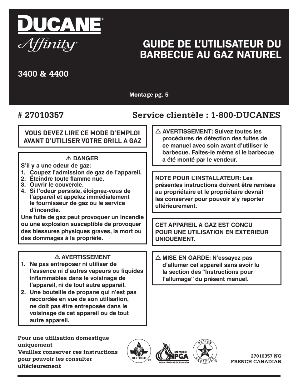 Guide de l’utilisateur du barbecue au gaz naturel | Ducane AFFINITY 4400 User Manual | Page 46 / 64