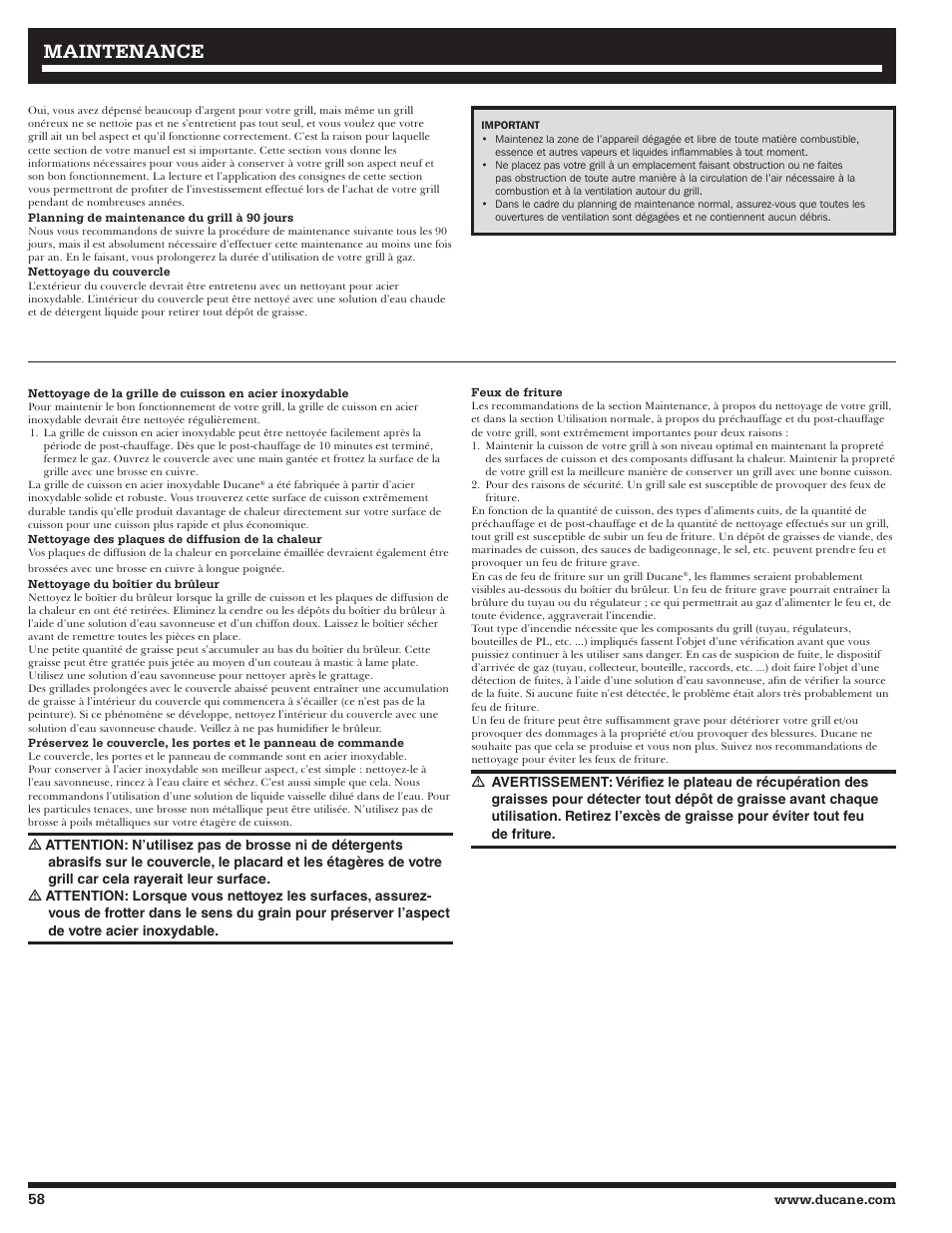 Maintenance | Ducane AFFINITY 4400 User Manual | Page 58 / 64
