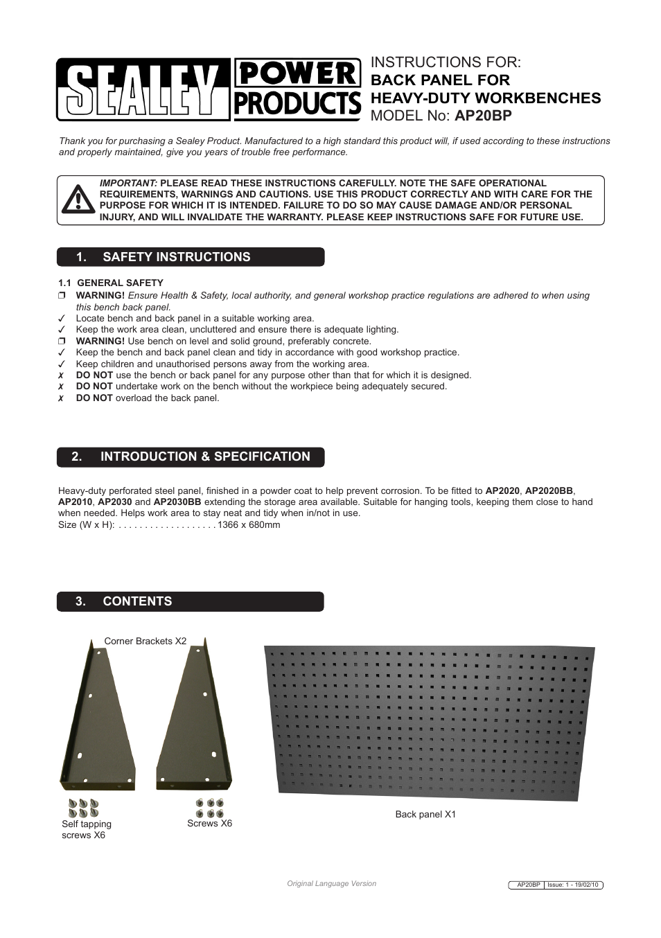 Sealey AP20BP User Manual | 2 pages