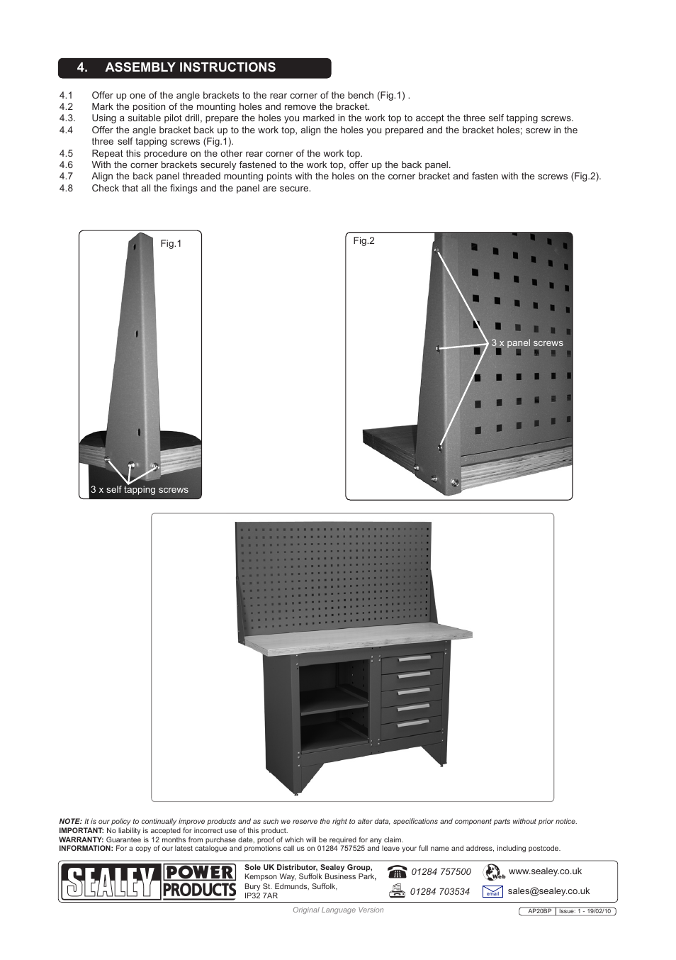 Assembly instructions | Sealey AP20BP User Manual | Page 2 / 2