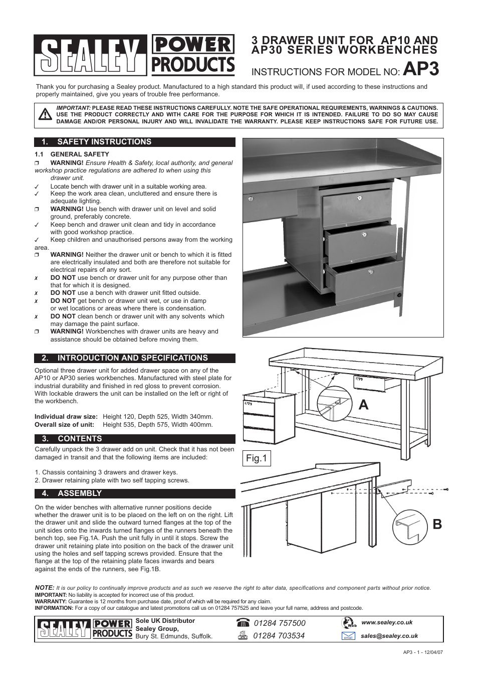 Sealey AP3 User Manual | 1 page