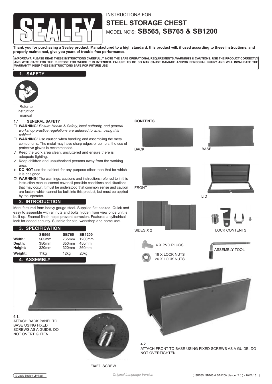 Sealey SB1200 User Manual | 2 pages