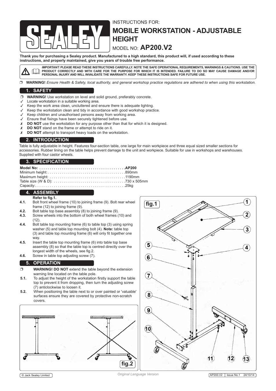 Sealey AP200 User Manual | 2 pages