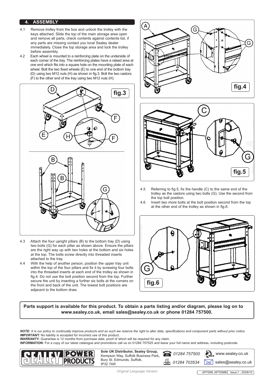 Fig.3 fig.4 fig.5 fig.6, Assembly | Sealey AP705M User Manual | Page 2 / 2