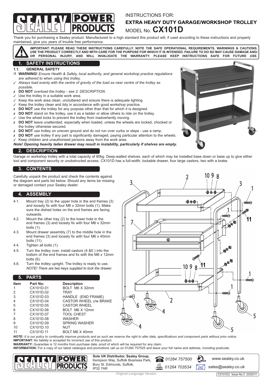 Sealey CX101D User Manual | 1 page