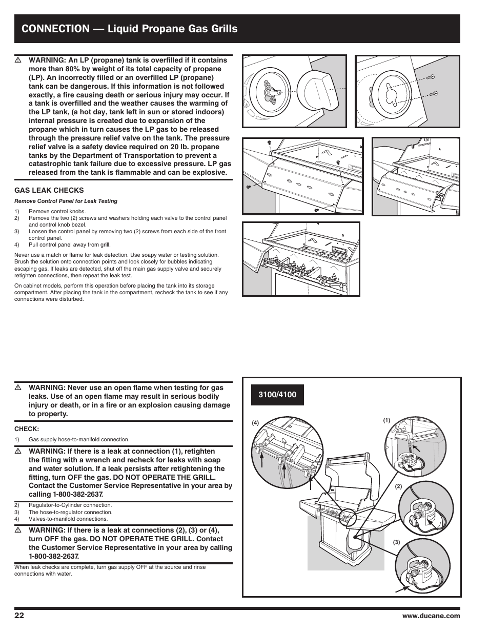 Connection — liquid propane gas grills | Ducane AFFINITY 4100 User Manual | Page 22 / 60