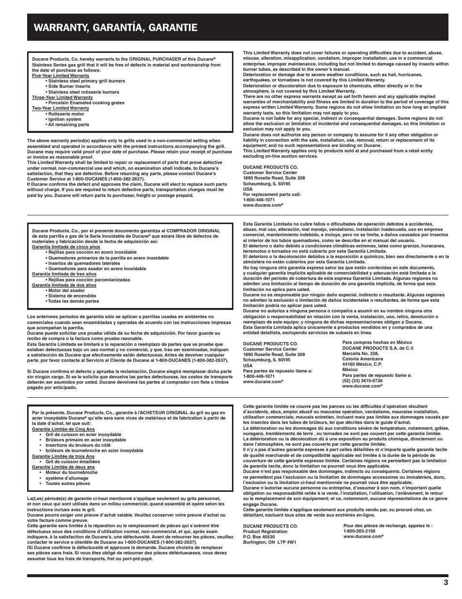 Warranty, garantía, garantie | Ducane AFFINITY 4100 User Manual | Page 3 / 60