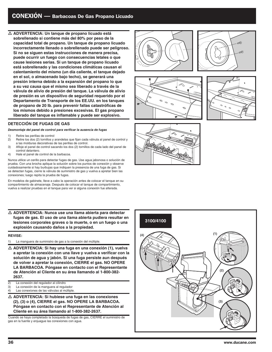 Conexión, Barbacoas de gas propano licuado | Ducane AFFINITY 4100 User Manual | Page 36 / 60