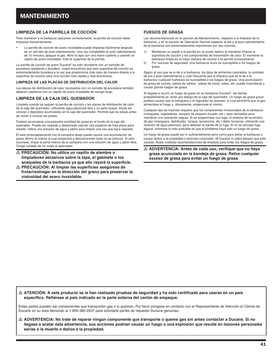 Mantenimiento | Ducane AFFINITY 4100 User Manual | Page 41 / 60