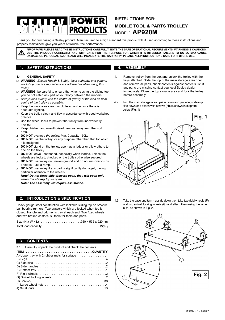 Sealey AP920M User Manual | 2 pages