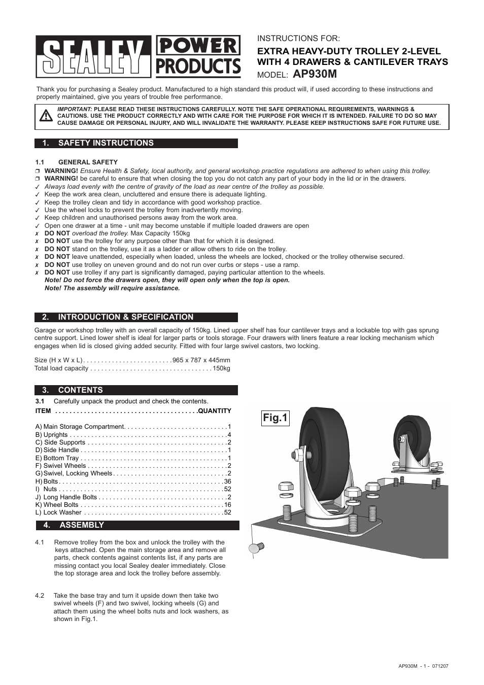 Sealey AP930M User Manual | 2 pages