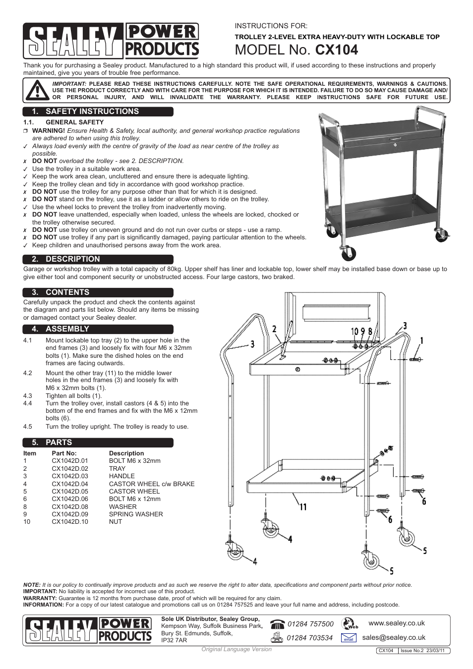 Sealey CX104 User Manual | 1 page