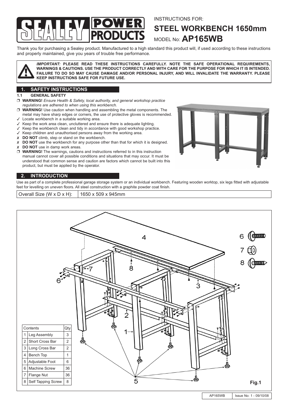 Sealey AP165WB User Manual | 2 pages