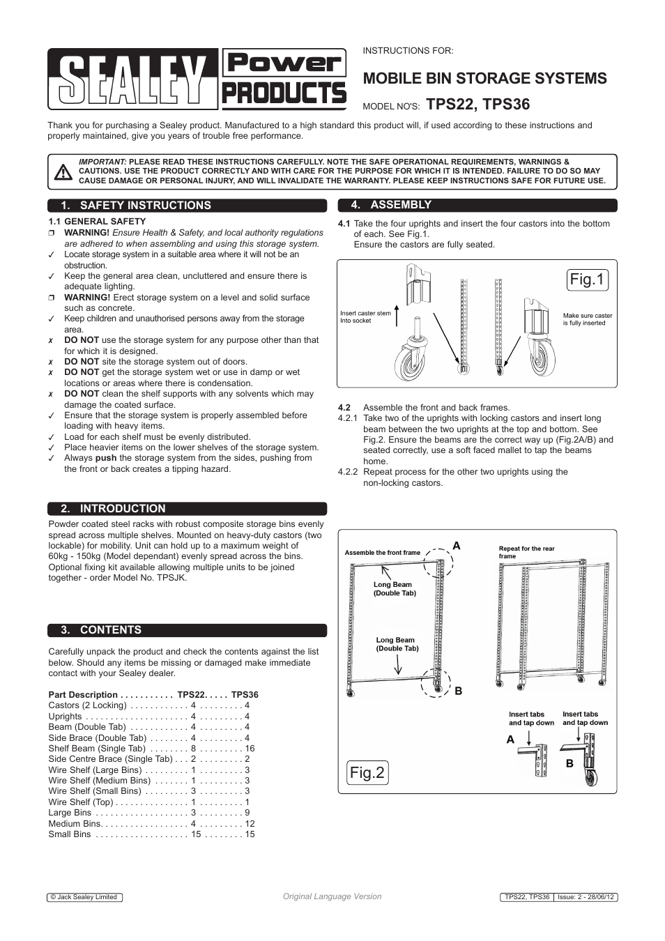 Sealey TPS22 User Manual | 2 pages