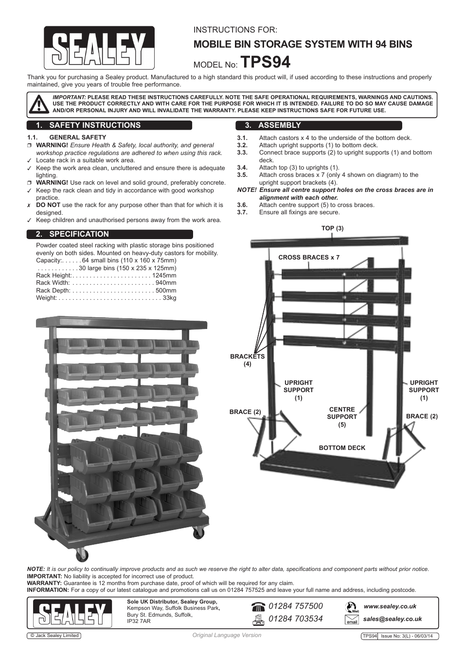 Sealey TPS94 User Manual | 1 page