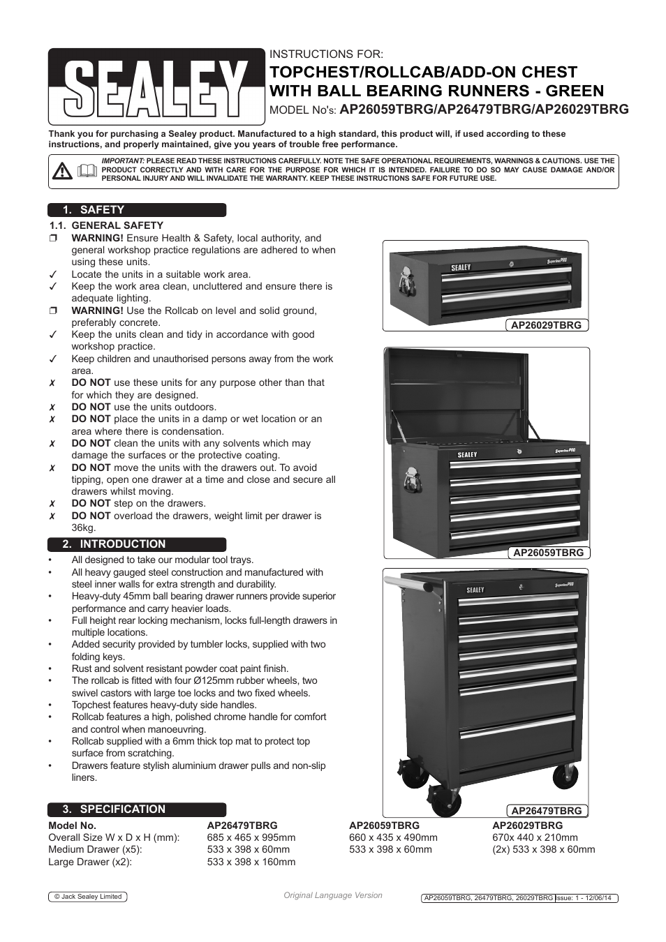 Sealey AP26059TBRG User Manual | 2 pages