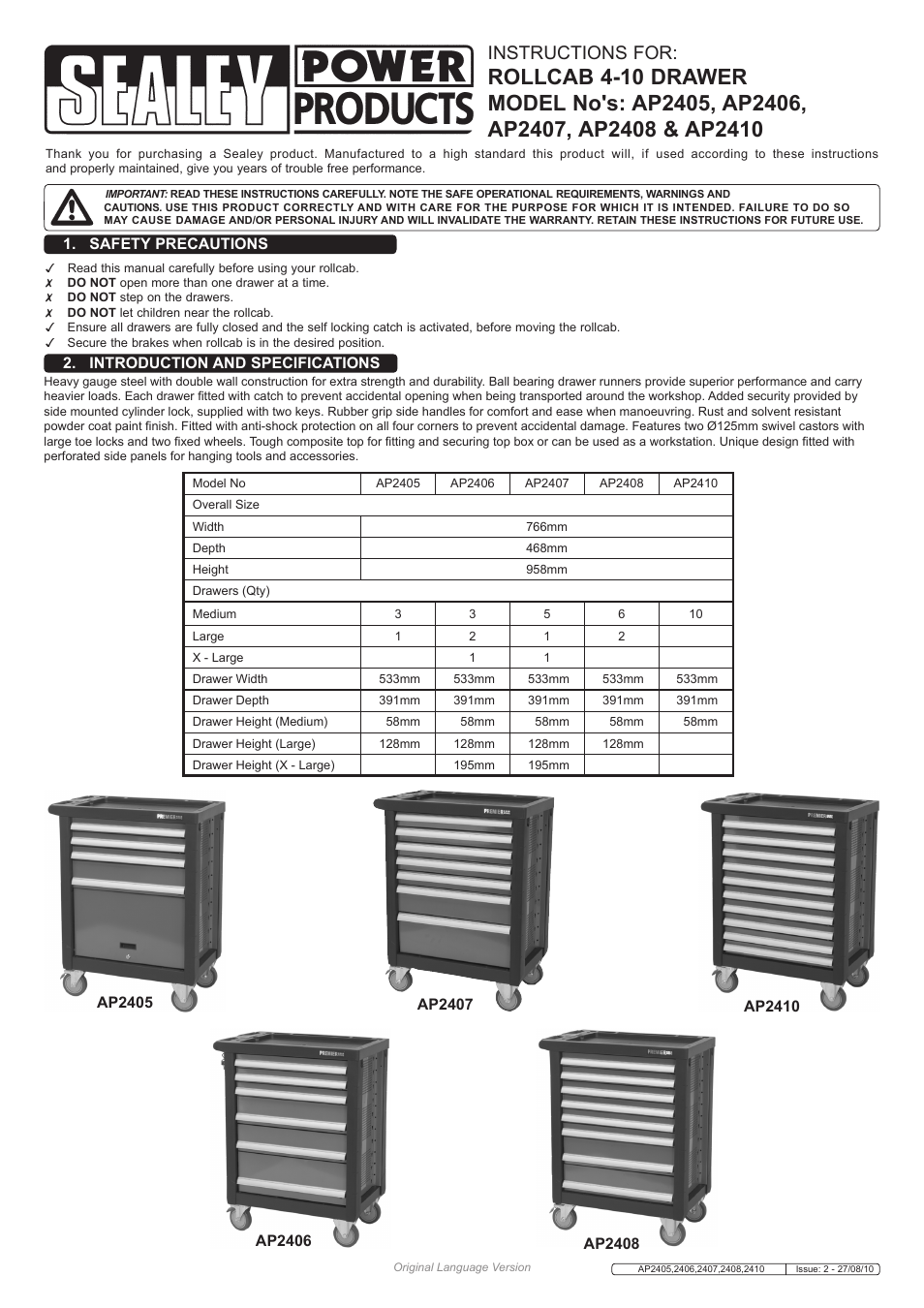 Sealey AP2406 User Manual | 2 pages