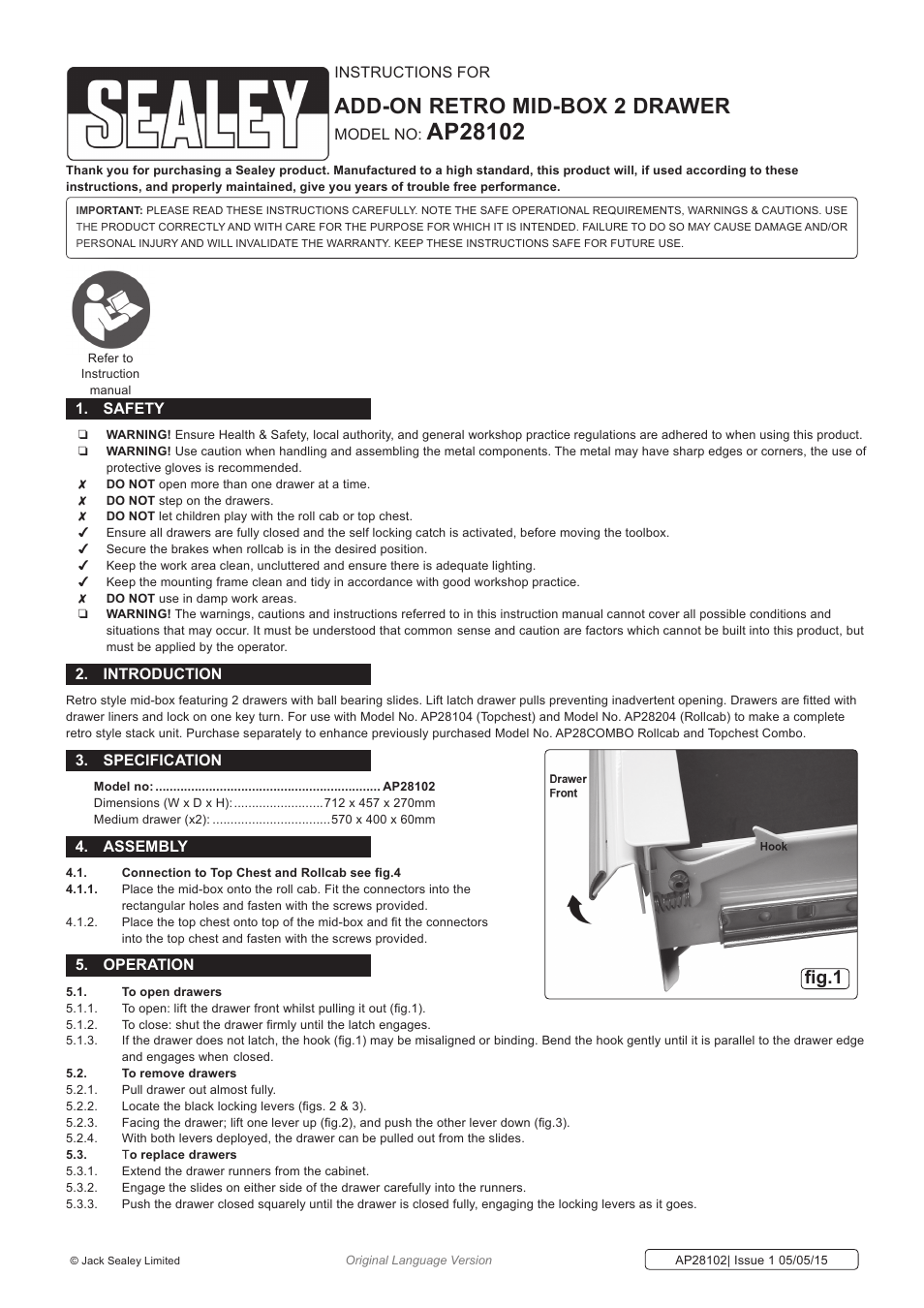 Sealey AP28102 User Manual | 2 pages