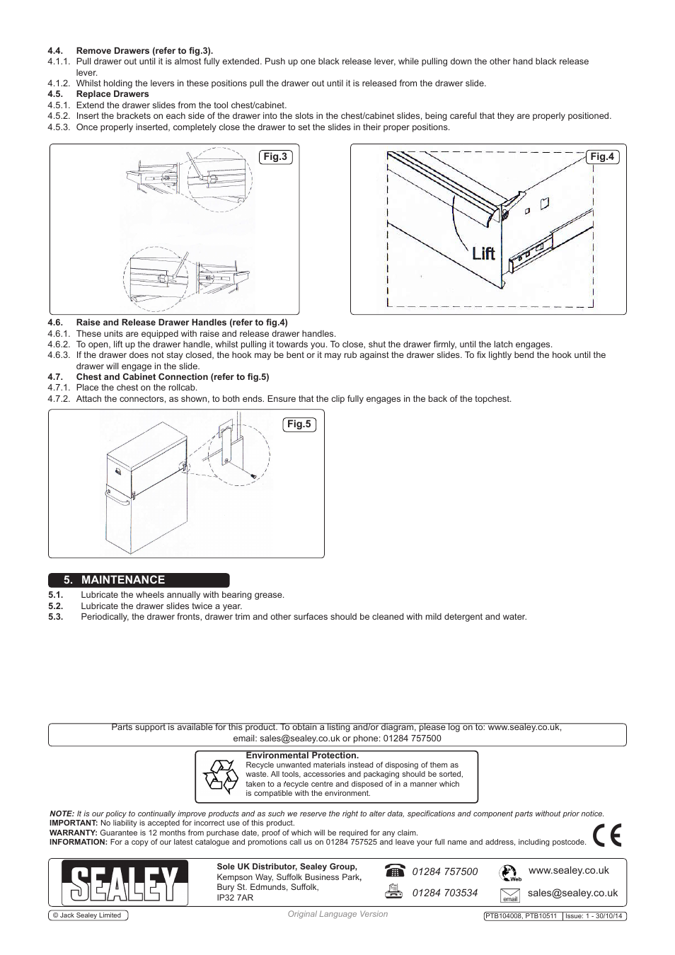 Maintenance | Sealey PTB104008 User Manual | Page 2 / 2