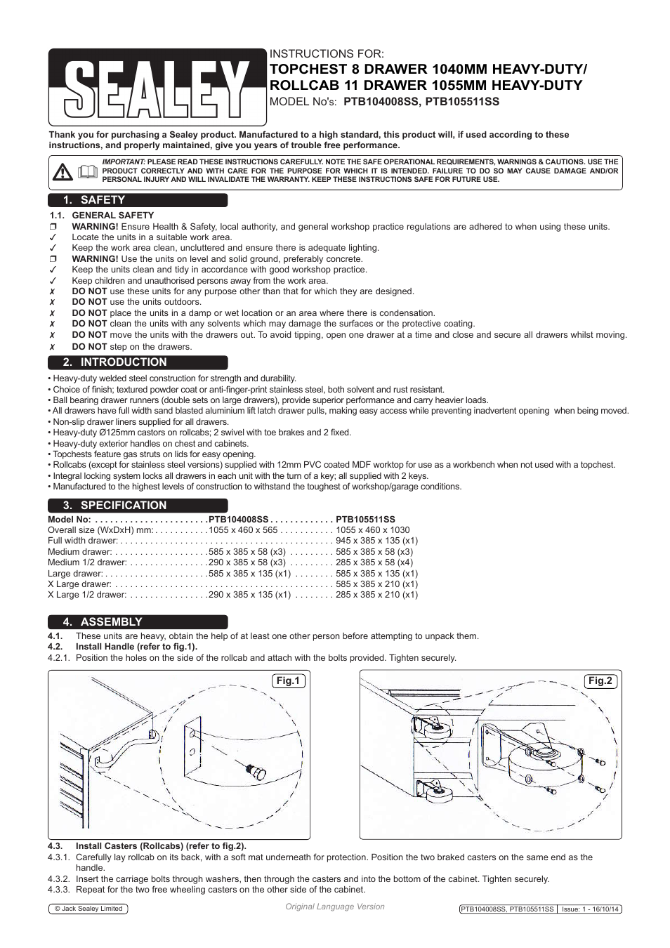 Sealey PTB104008SS User Manual | 2 pages