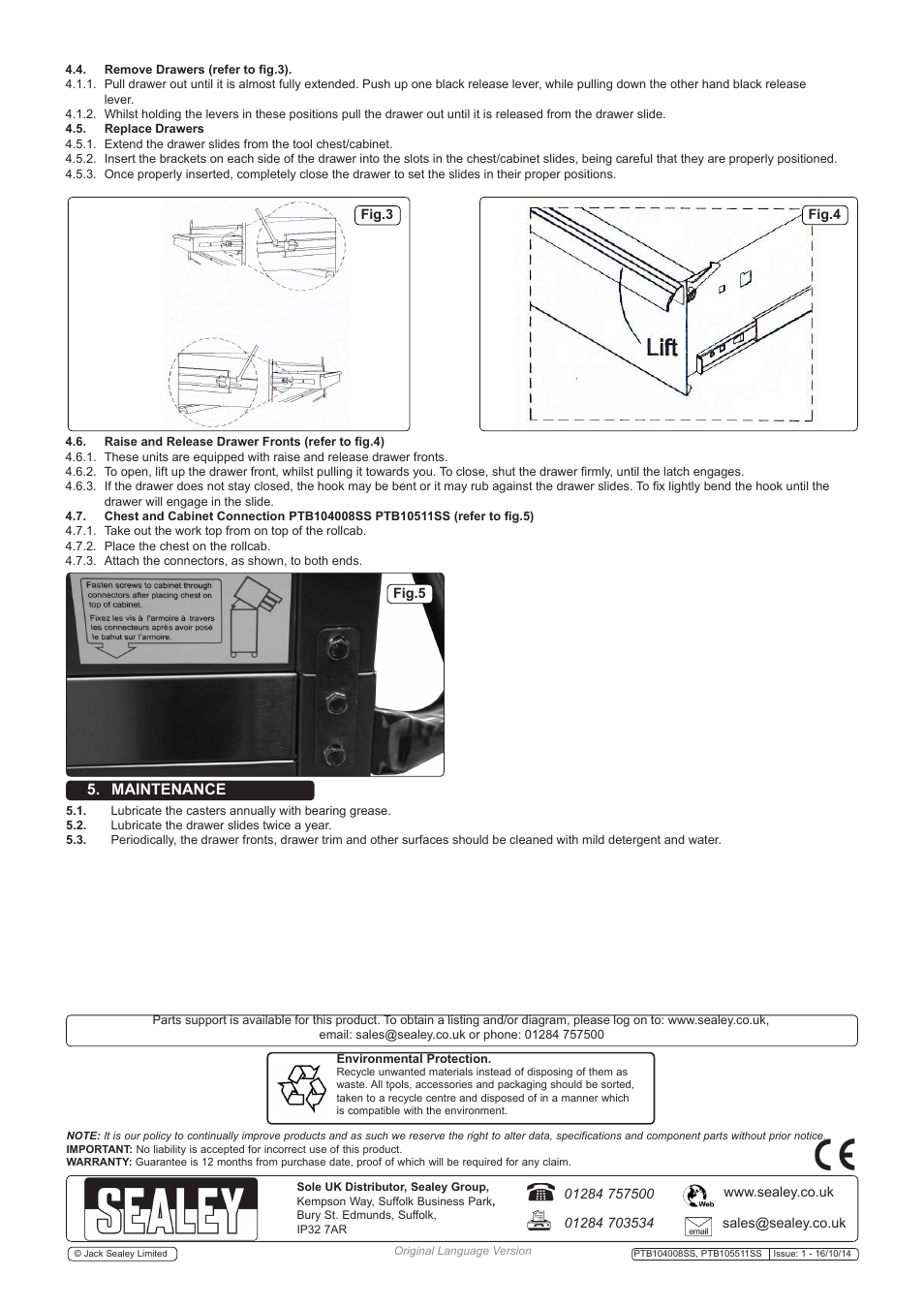 Maintenance | Sealey PTB104008SS User Manual | Page 2 / 2