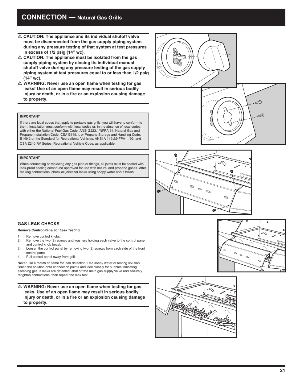 Connection, Natural gas grills | Ducane AFFINITY 3100 User Manual | Page 21 / 60